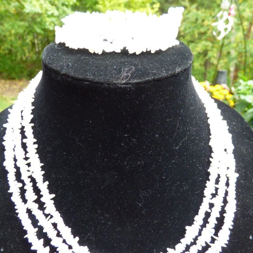 380CTS RAINBOW MOONSTONE 925 3 ROW NUGGET NECKLACE & TWISTED STRETCH BRACELET - Picture 4 of 9